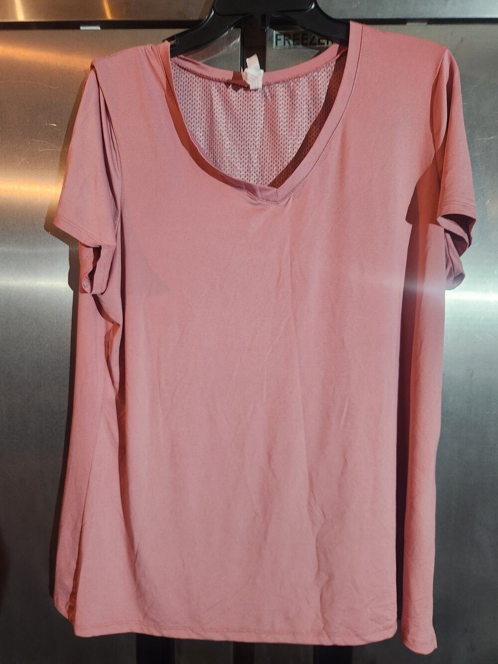 Adrienne Vittadini Sport V-Neck Mesh Back Athletic Tee Dusty Pink Womens XL